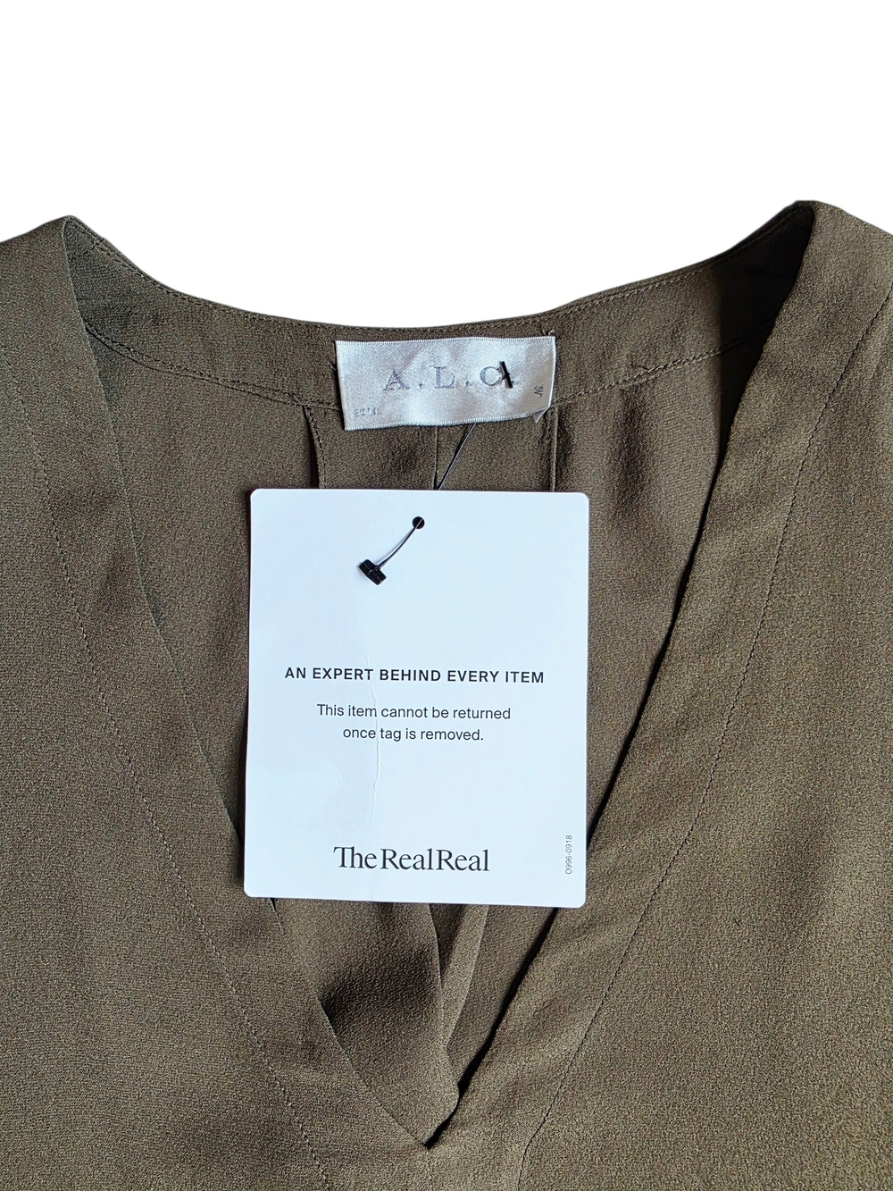 A.L.C. Silk Olive Sleeveless V-Neck Draped-Back Camisole Top - Picture 4 of 6
